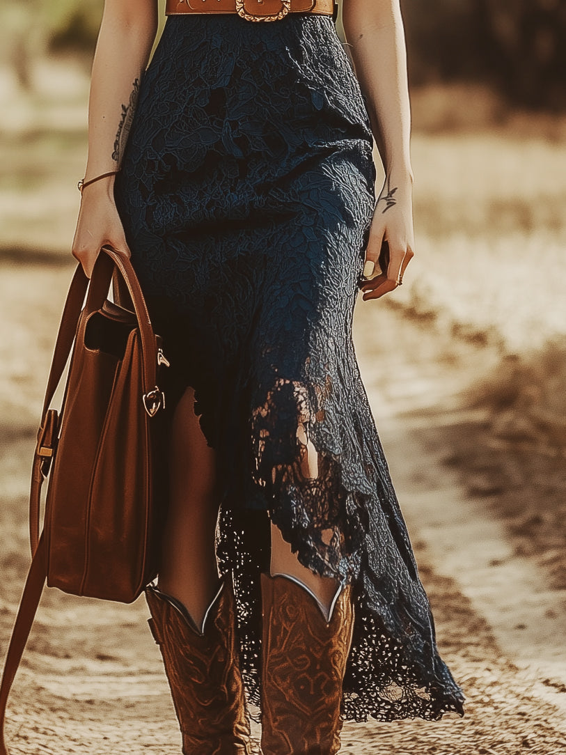 Vintage-Inspired Bohemian Intricate Lace Textured Pattern Sleeveless Waistband Midi Dress