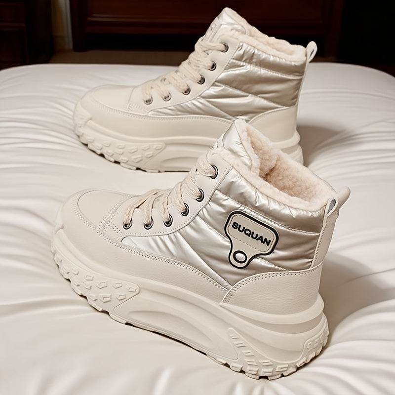Damen Winterstiefeletten mit dicker Sohle, Schnürung und Warmfutter