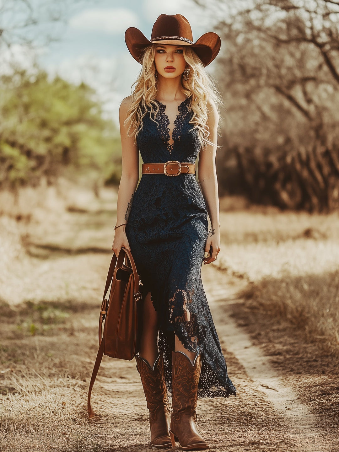Vintage-Inspired Bohemian Intricate Lace Textured Pattern Sleeveless Waistband Midi Dress