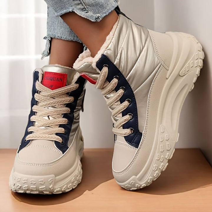 Damen Winterstiefeletten mit dicker Sohle, Schnürung und Warmfutter