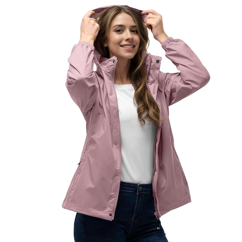 Damen wasserdichte packbare Regenjacke mit Kapuze für Reisen