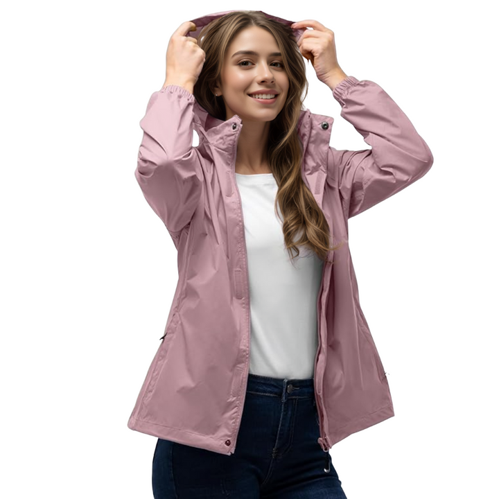 Damen wasserdichte packbare Regenjacke mit Kapuze für Reisen