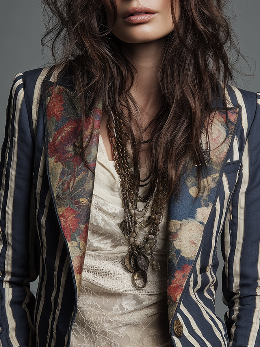 Nina | Klassischer Retro Bohemian Gestreifter Blazer