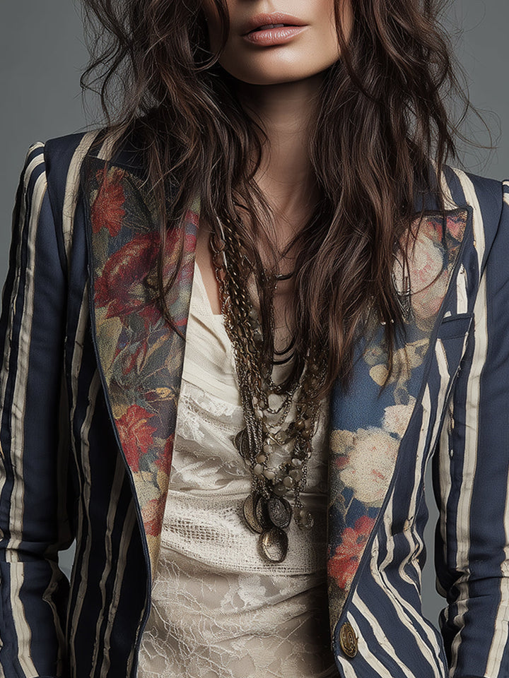 Nina | Klassischer Retro Bohemian Gestreifter Blazer