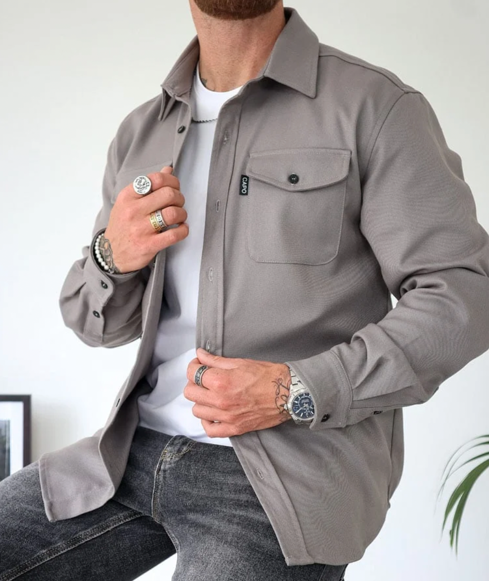 Lässige Herren Hemdjacke Mit Knopfverschluss Und Brusttaschen