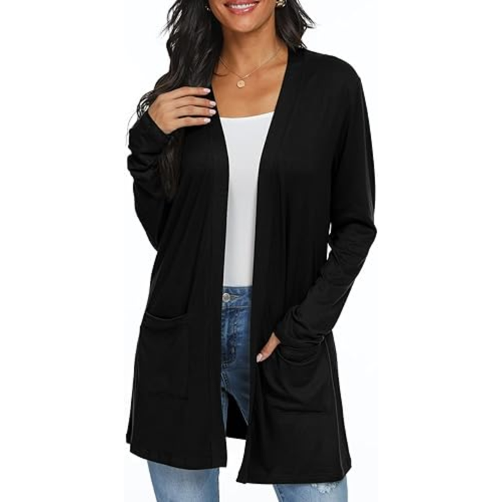 Leichter, lässiger, offener langer Cardigan mit Taschen