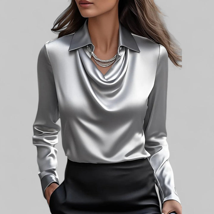 Theresa | Elegant Waterfall Neck Satin Blouse for Women