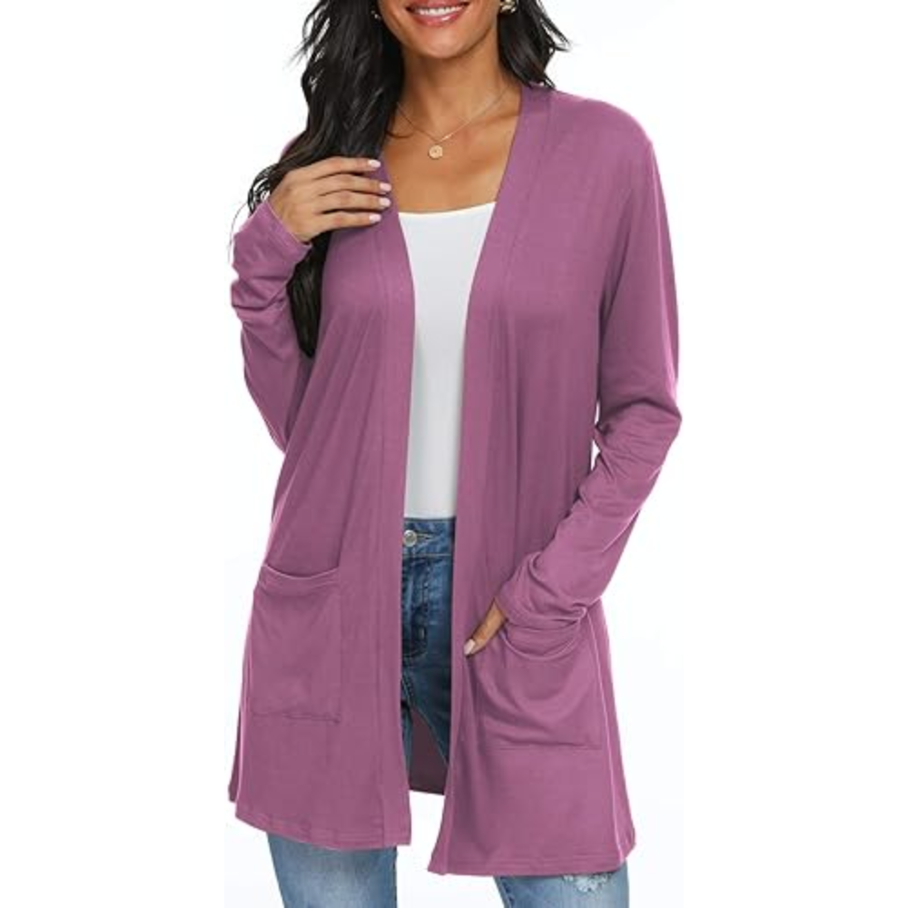 Leichter, lässiger, offener langer Cardigan mit Taschen