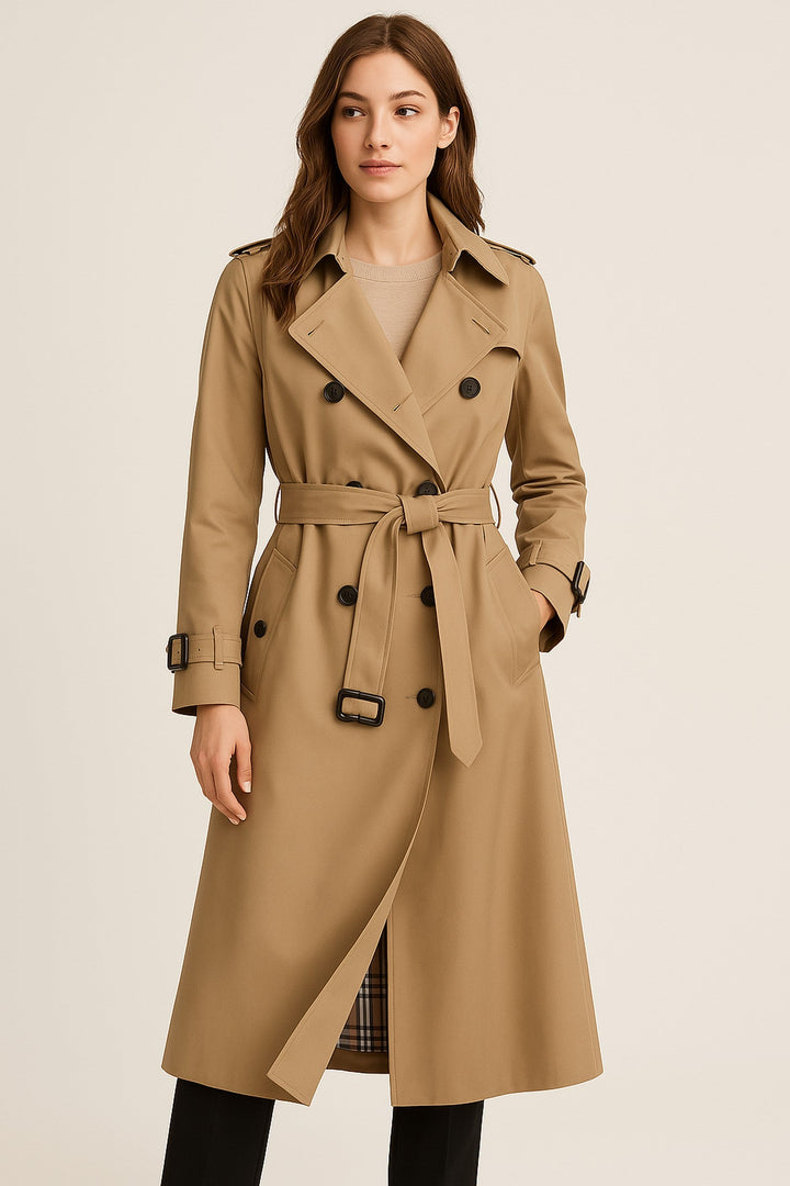 Damenmantel - Doppelter Herbst-Trenchcoat mit Knopfleiste