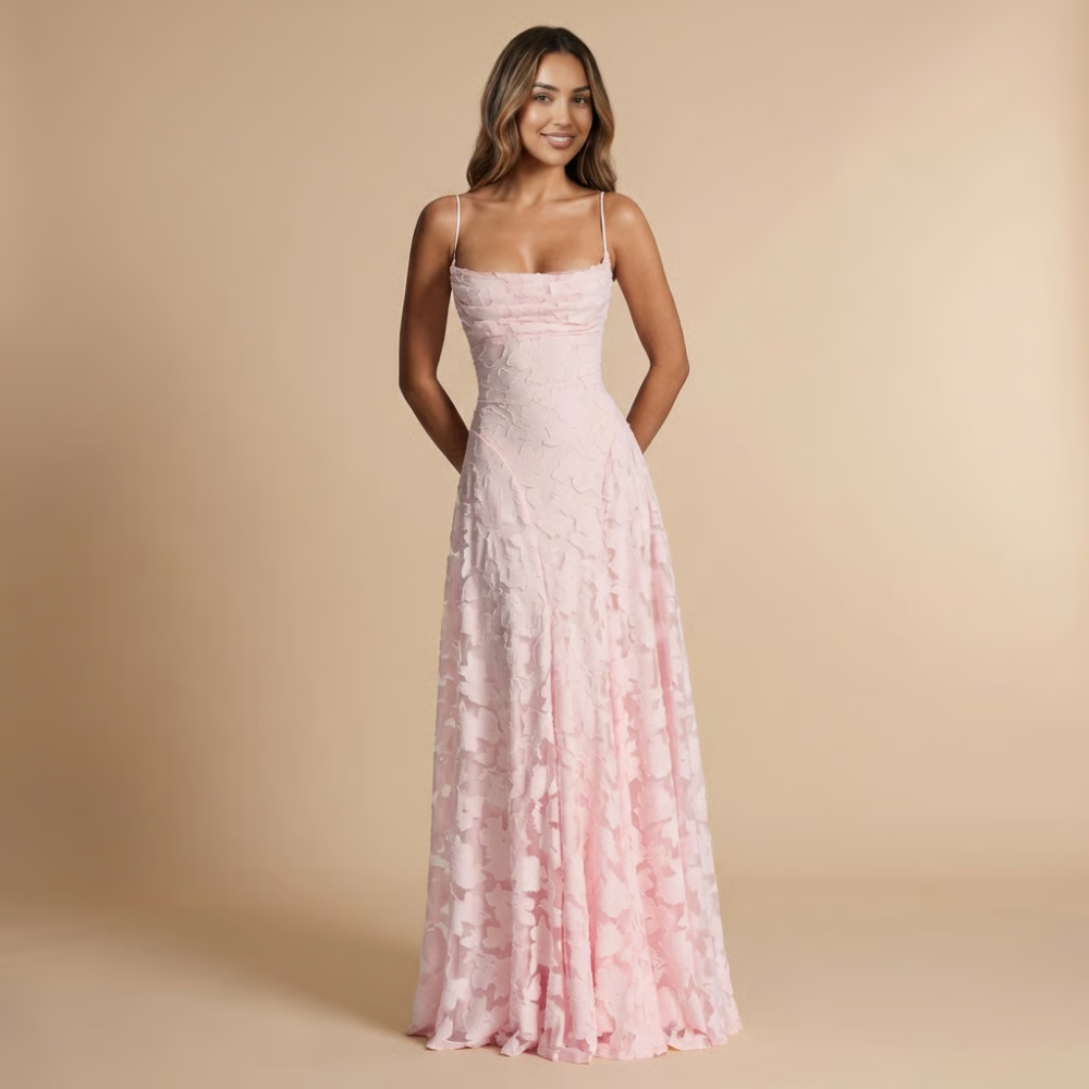 Damen Hochzeitsgast Blumenspitze Maxi Kleid mit Spaghettiträgern