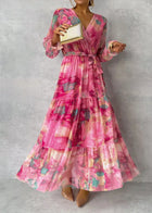 Susanne | Women's Flowing Pleated Maxi Dress with Belt and Floral Pattern