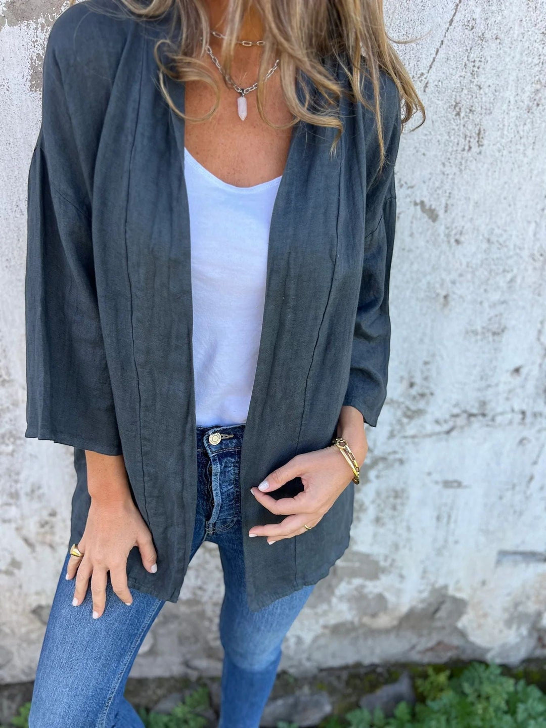 Damen Leichter Offener Cardigan – Dreiviertelärmel