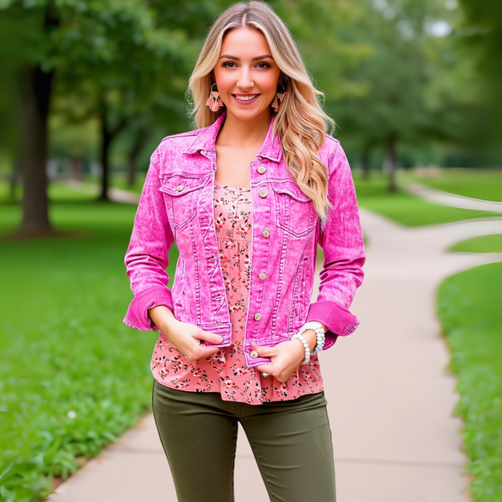 Basic taillierte Stretch-Jeansjacke mit Knopfleiste und langen Ärmeln