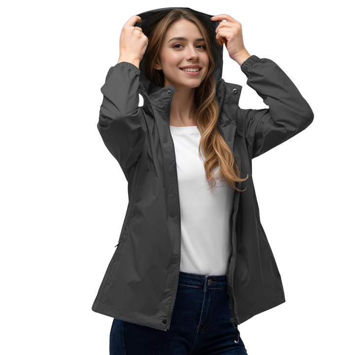 Damen wasserdichte packbare Regenjacke mit Kapuze für Reisen