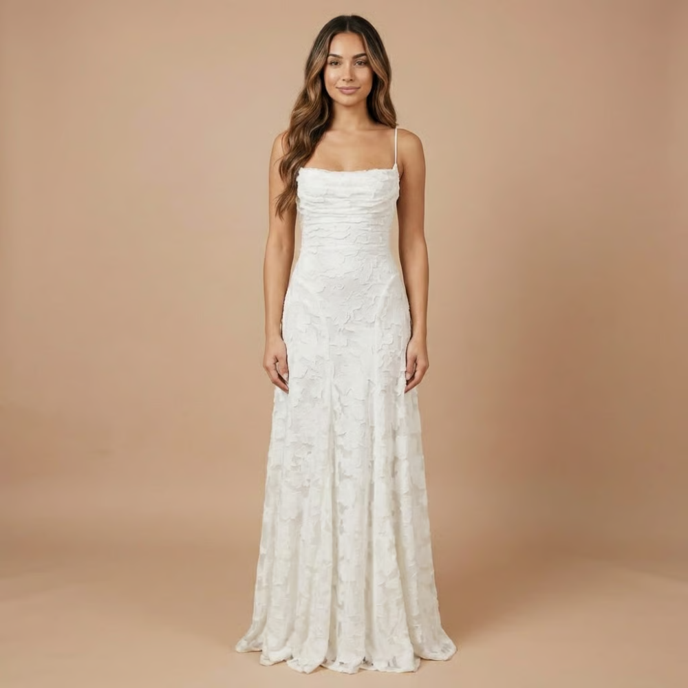 Damen Hochzeitsgast Blumenspitze Maxi Kleid mit Spaghettiträgern