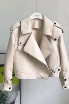 Trenchcoat Damen - Leder Cropped Trenchcoat mit langen Ärmeln