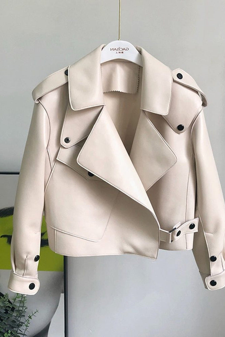 Trenchcoat Damen - Leder Cropped Trenchcoat mit langen Ärmeln