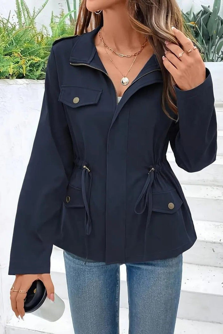 Regenjacke Damen - Zip-Up Regenjacke mit Kordelzug in der Taille
