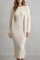 Set Damen - Geripptes Strick-Zwei-Teile-Outfit mit Kleid und Cardigan