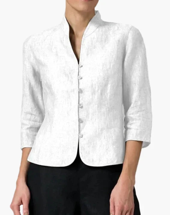 Veste femme à col montant et manches trois-quarts – Un look élégant pour le travail et les loisirs