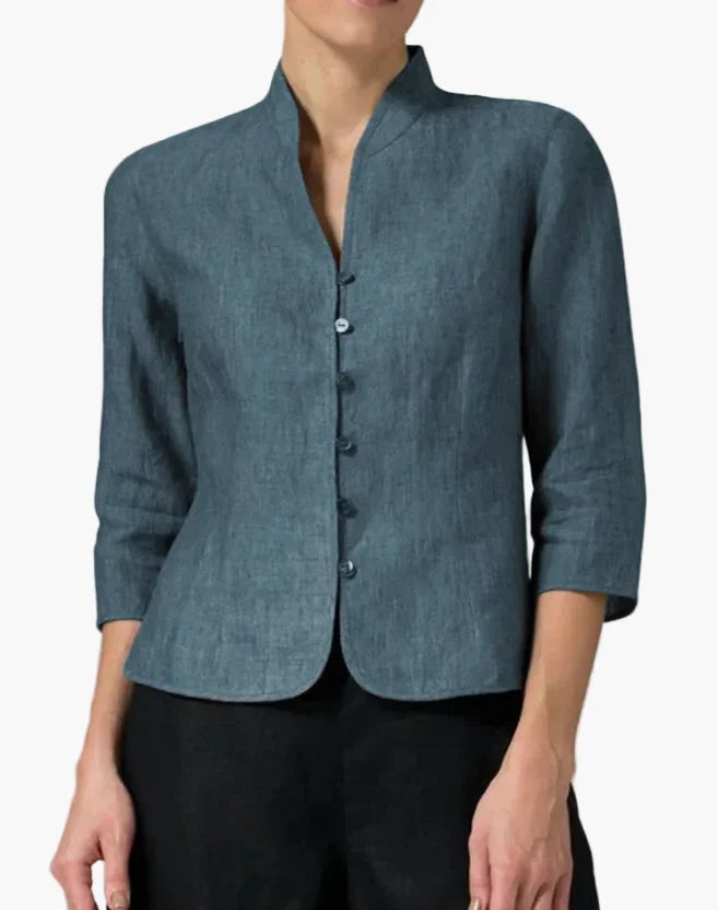 Veste femme à col montant et manches trois-quarts – Un look élégant pour le travail et les loisirs