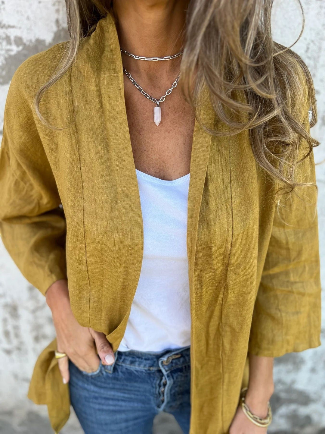 Damen Leichter Offener Cardigan – Dreiviertelärmel