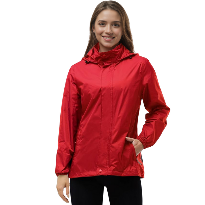 Damen wasserdichte packbare Regenjacke mit Kapuze für Reisen