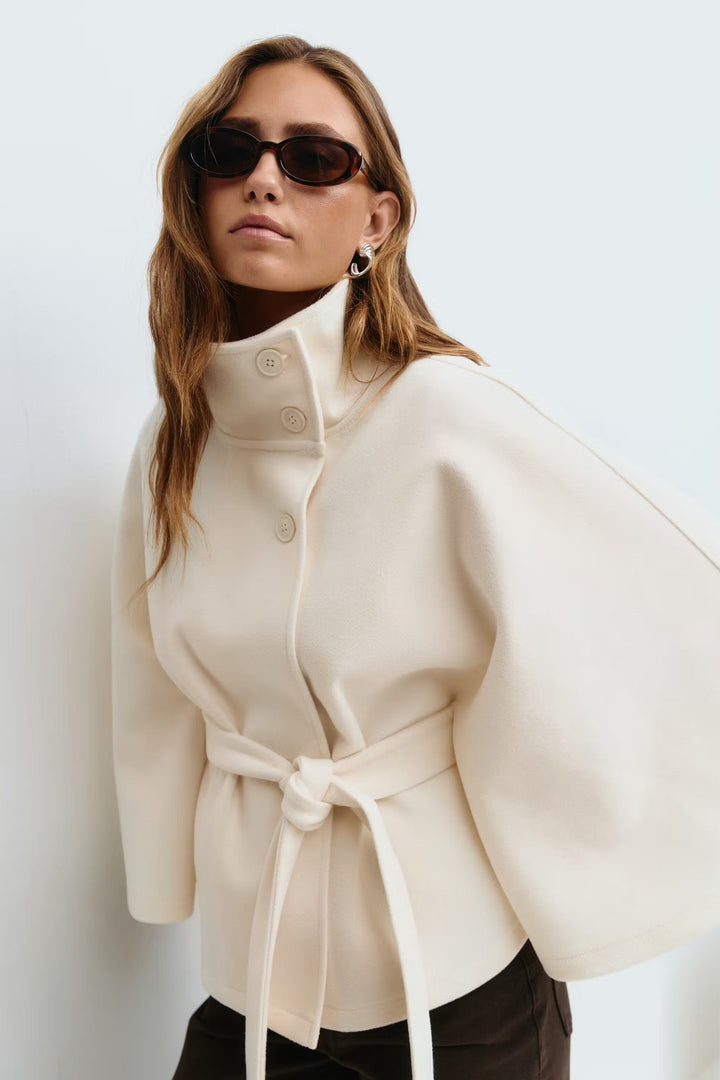 Cape Jas Damen Regular Fit Hoher Kragen Schleifen Gürtel Winter