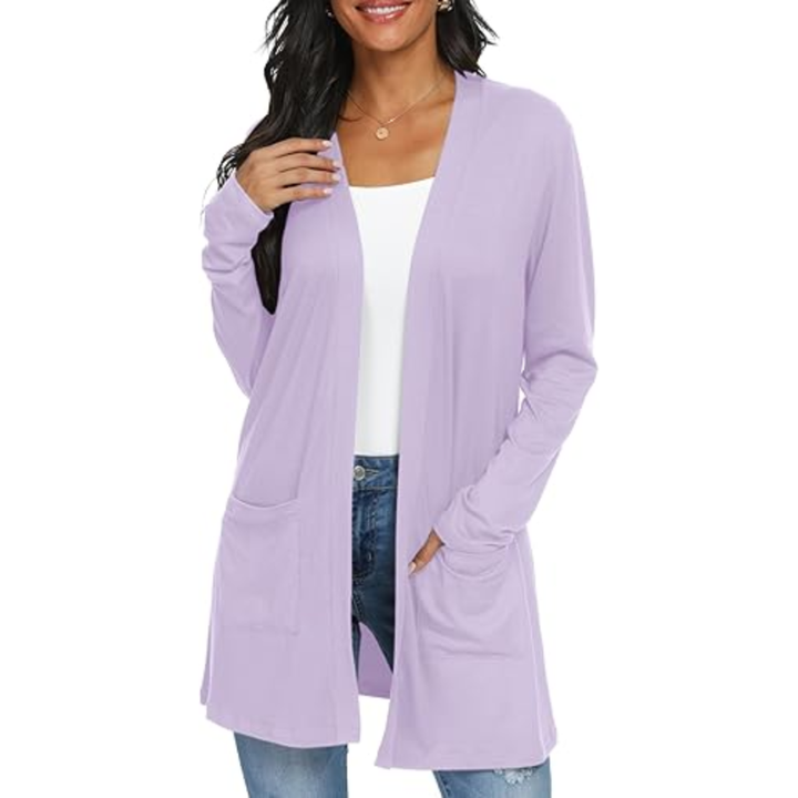 Leichter, lässiger, offener langer Cardigan mit Taschen