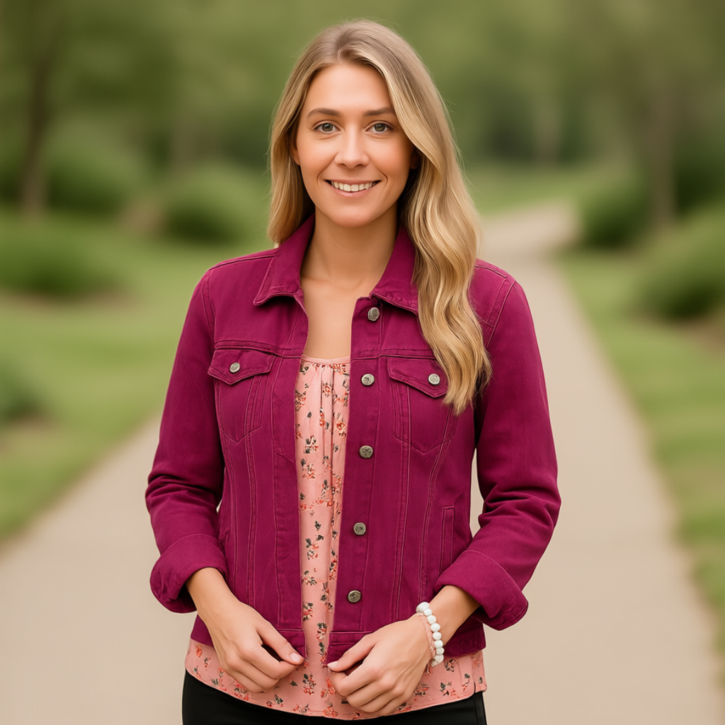 Basic taillierte Stretch-Jeansjacke mit Knopfleiste und langen Ärmeln