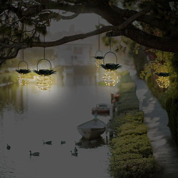 Solar Hanging Lantern Pineapple | Spiral LED Lights | IP44 | Garden &amp; Balcony