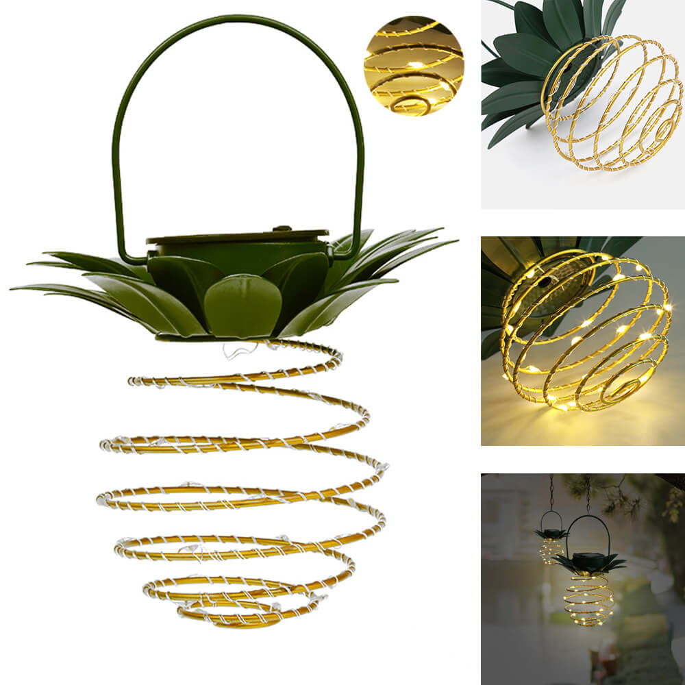 Solar Hanging Lantern Pineapple | Spiral LED Lights | IP44 | Garden &amp; Balcony