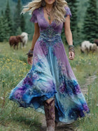 Women's Floral Maxi Dress with Gradient Design and Flowing Silhouette