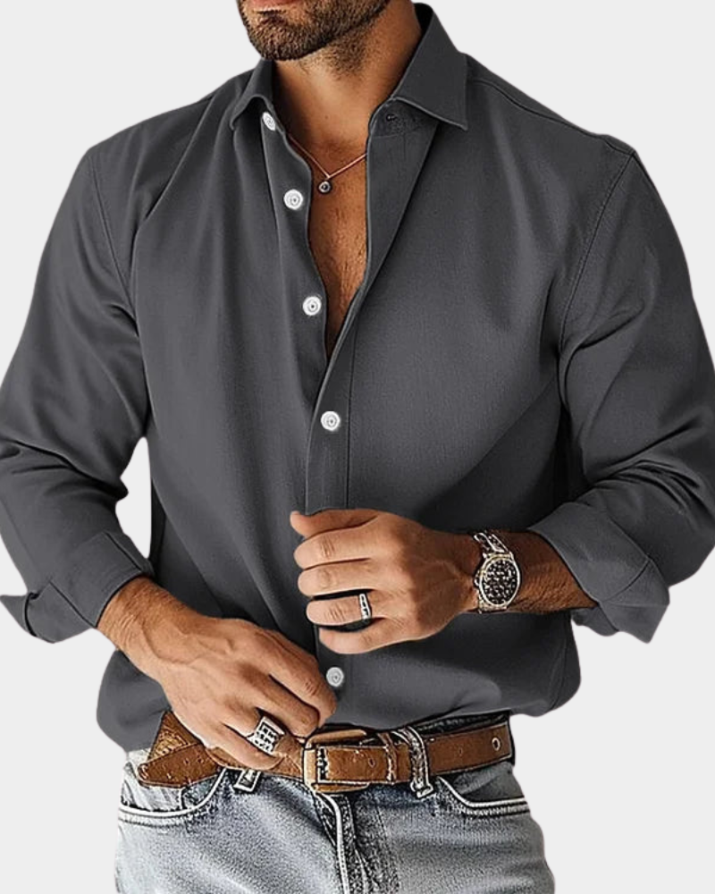 Chemise habillée slim fit pour homme à manches longues avec col boutonné