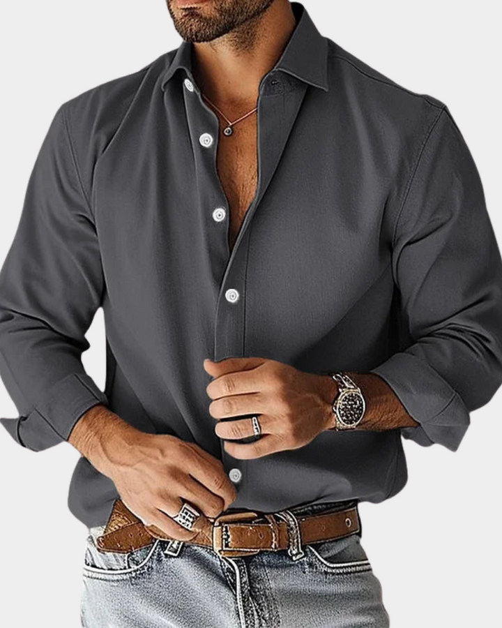 Chemise habillée slim fit pour homme à manches longues avec col boutonné