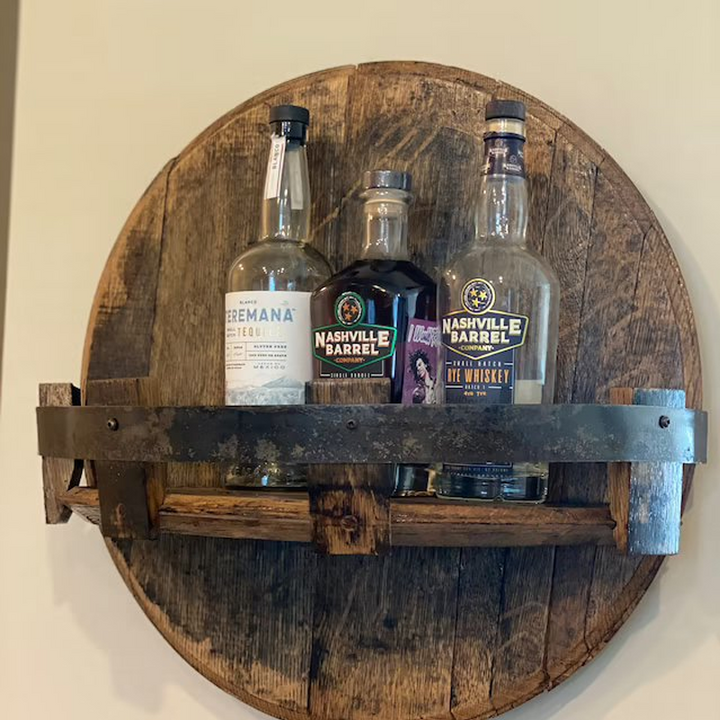 Sandsberg | Whiskey Barrel Wall Shelf | Rustic Solid Wood Design | Round