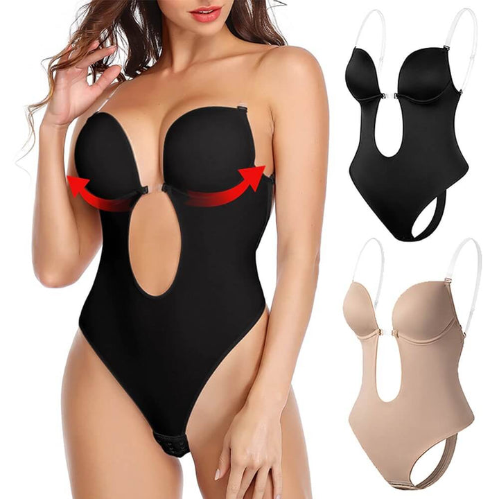 Rückenfreier Body Shaper mit tiefem V-Ausschnitt und verstellbaren Trägern, mittlerer bis fester Kontrolle