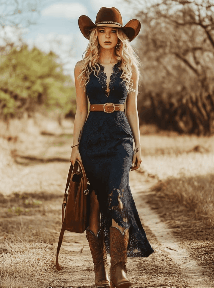 Vintage-Inspired Bohemian Intricate Lace Textured Pattern Sleeveless Waistband Midi Dress
