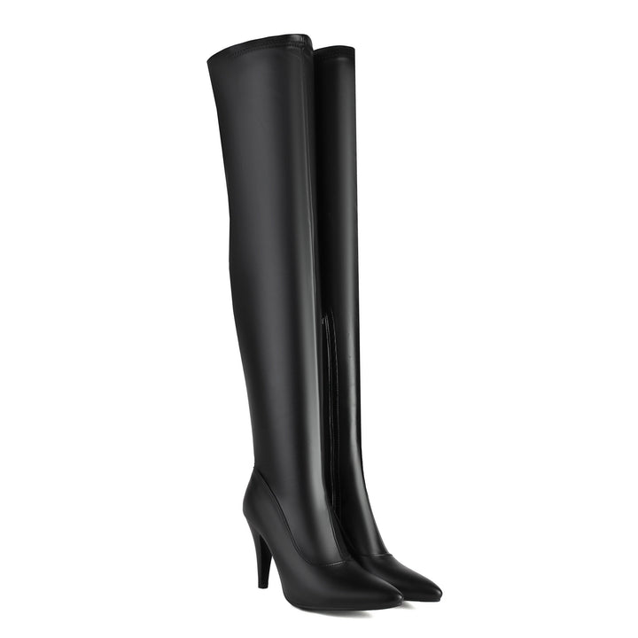 Damen Overknee Stiefel Schwarz Spitz Absatz