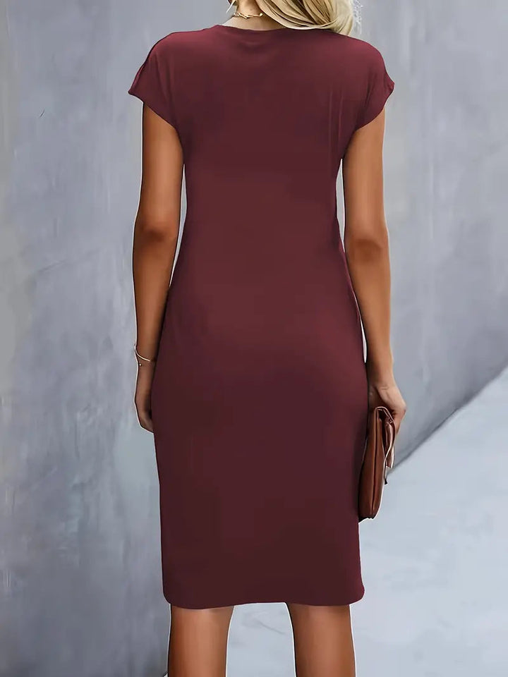 Midi Kleid Damen Runder Hals Tailliert Hochzeitsgast