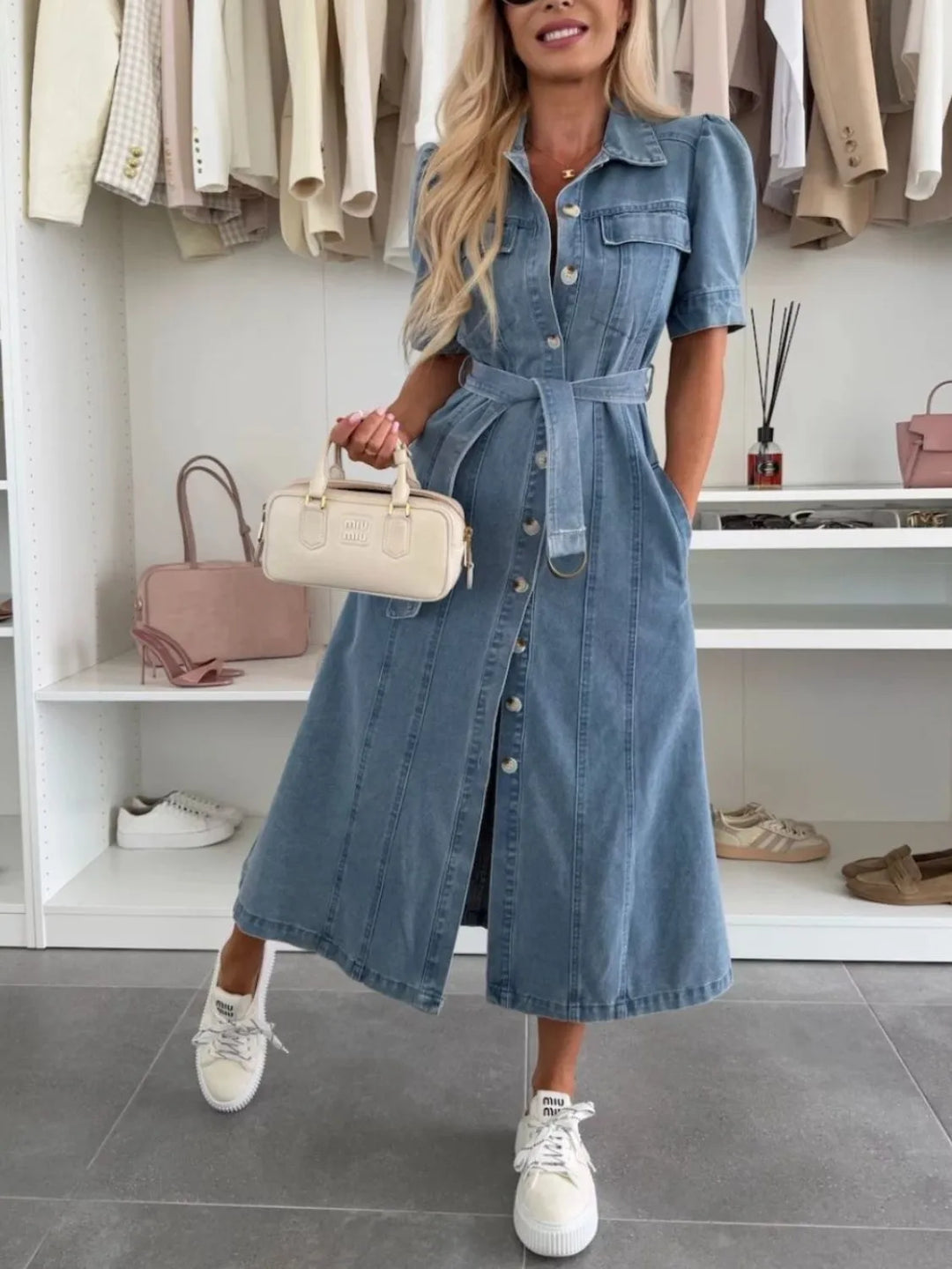 Anna | Maxi Denim Dress with Sleeves