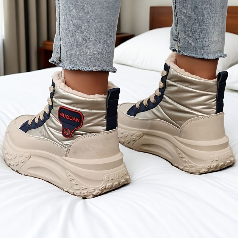 Damen Winterstiefeletten mit dicker Sohle, Schnürung und Warmfutter