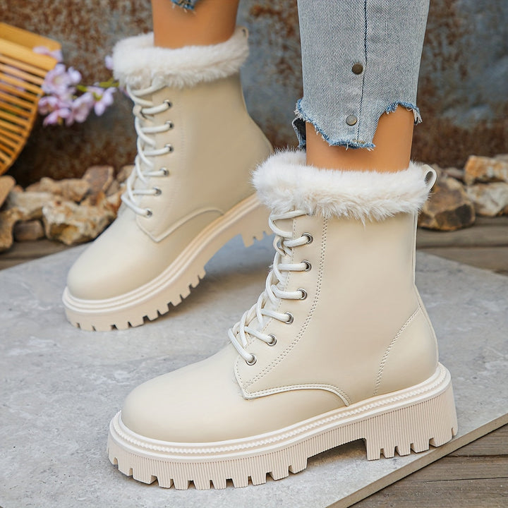 Damen Winterstiefeletten mit dicker Sohle und Kunstfellfutter zum Schnüren