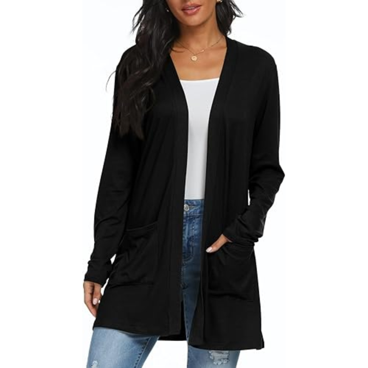 Leichter, lässiger, offener langer Cardigan mit Taschen