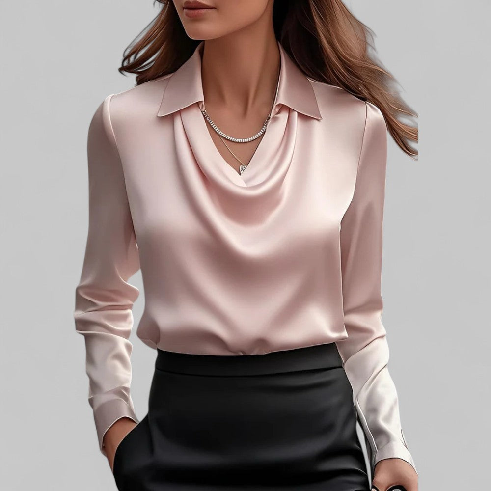 Theresa | Elegant Waterfall Neck Satin Blouse for Women
