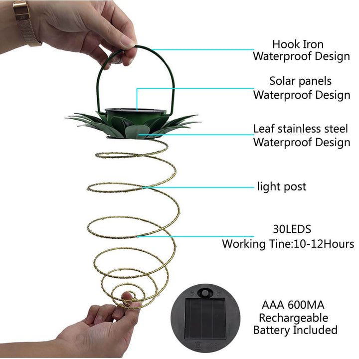 Solar Hanging Lantern Pineapple | Spiral LED Lights | IP44 | Garden &amp; Balcony
