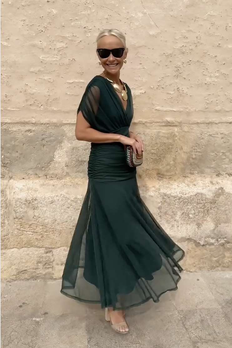 Damen Cocktail Off-Shoulder Floral Maxi Kleid