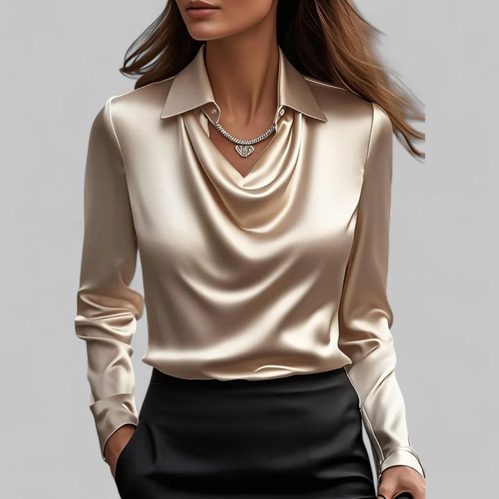 Theresa | Elegant Waterfall Neck Satin Blouse for Women