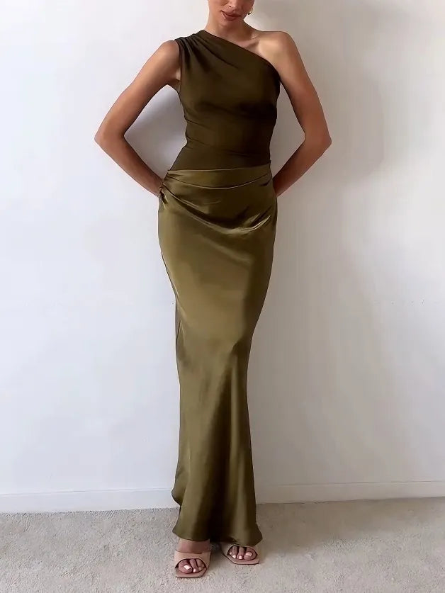 Robe longue pour invitées de mariage | Asymétrique drapée