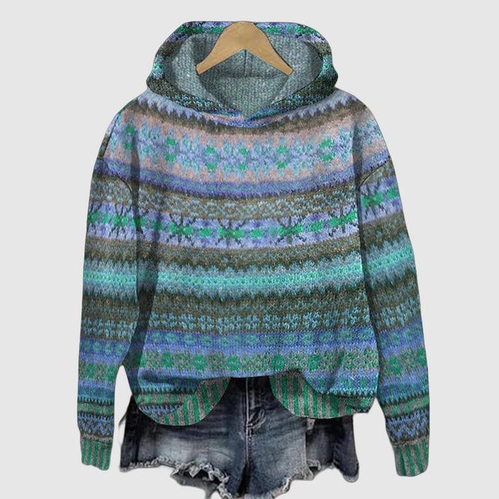 Damen Druckdesign mit Norwegischem Muster – Weicher Warmer Hoodie für Freizeit- und Winterstil